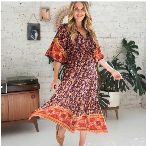 Curve Floral Gypsy Midi Smock Dress